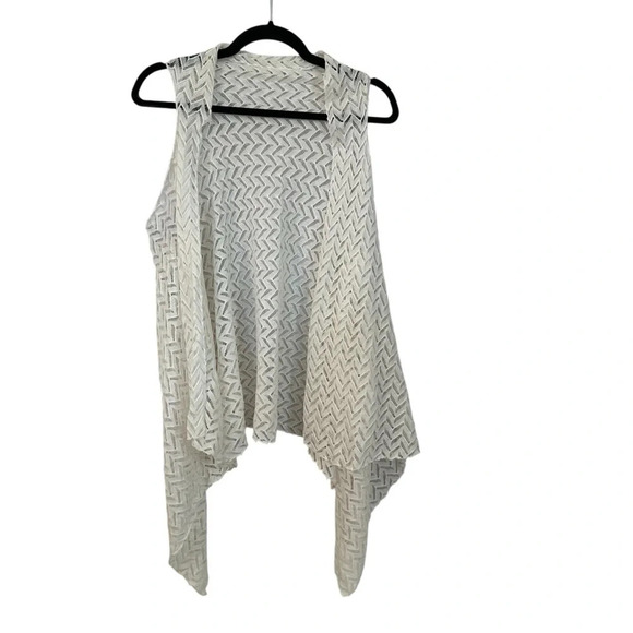 Women’s Cream Sleeveless Asymmetrical Open Draped Front Knit Detail Vest GUC - Picture 1 of 5